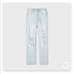 High-Rise Distressed Straight Jeans